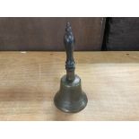 Small Victorian brass hand bell with wooden handle