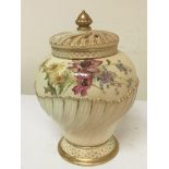 A Royal Worcester porcelain potpourri vase with applied gilt painted with flowers and foliage height