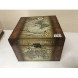 A Quality storage box of antique design with a world map.