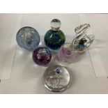 Six paperweights, Golfer Edinburgh B / I.O.W and o