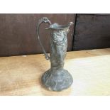 Good Art Nouveau heavy pewter jug fully embossed w