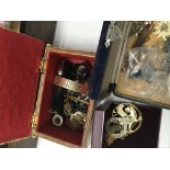 A Work box containing costume jewellery various in