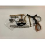 A small collection of watches/straps/spare links and connectors, including a Longines fob watch,