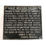 A Cast Iron Great Western Railway Warning sign. Ap
