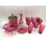 A collection of Victorian and later cranberry glas