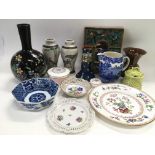 A box of china including a Worcester plate, variou