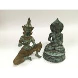 Two bronzed figures of deitys, approx heights 13cm