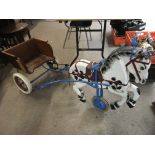 A wood and metal peddle driven horse and cart, approx length 150cm.