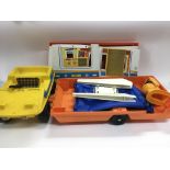 Three boxed Sindy toys comprising caravan, buggy a