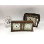 An Art Deco clock and barometer, glass mantle cloc