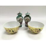 A pair of famille juane bowls, approx diameter 10c
