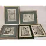A selection of framed book prints inc Arthur Rackh