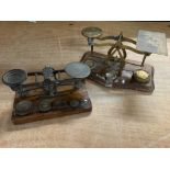 Two sets of Victorian post office scales with weig