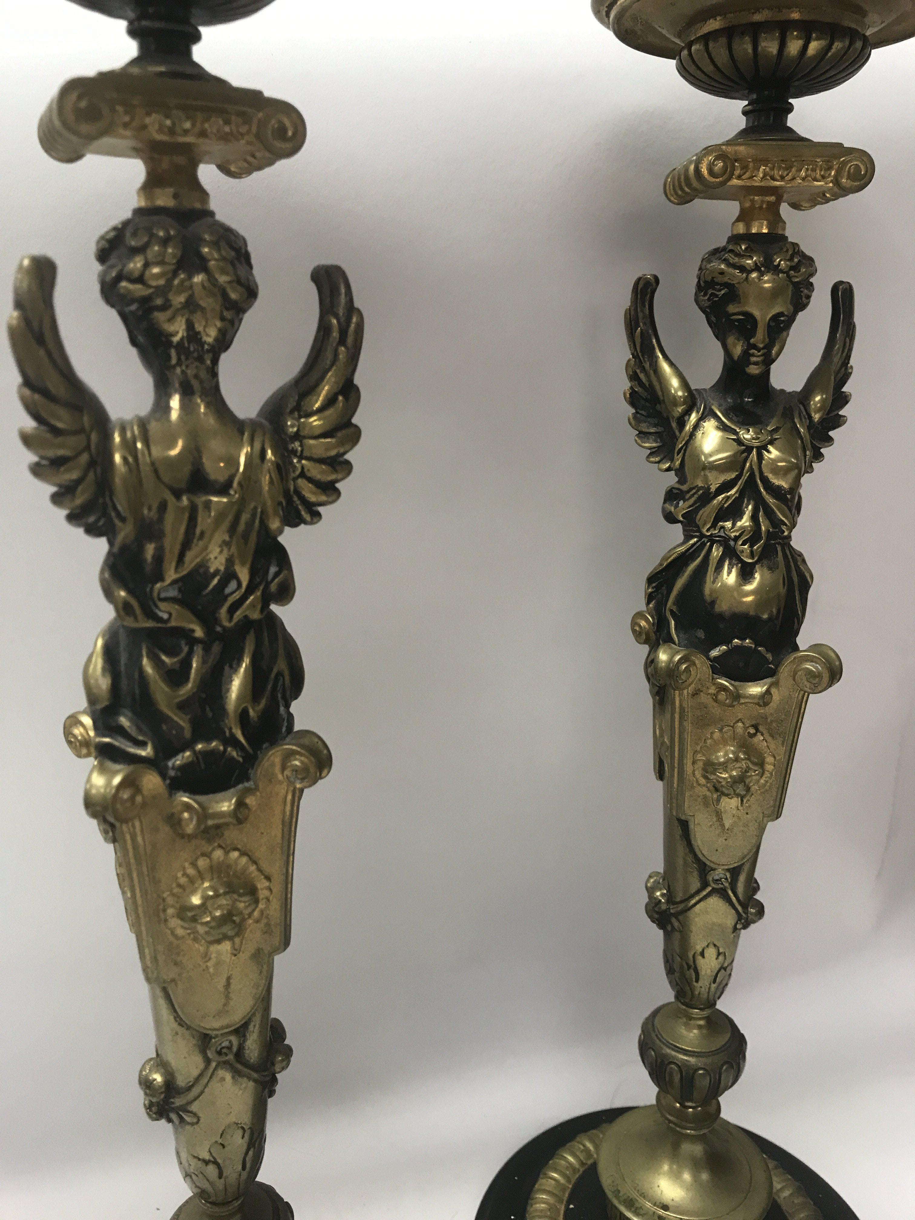 A pair of Empire style candle sticks in the form o - Image 4 of 5