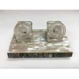 A mother of pearl double inkwell, approx width 14.