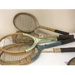 A collection of five Vintage tennis rackets some e