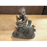 Victorian bronzed spelter figure of cherub with pa