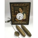 A Continental hanging wall clock in the form of a portrait painting with moving eyes mechanism,