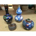 Four items of cloisonne including two vases, jar a