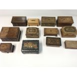 A collection of various music boxes.