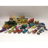 A collection of die cast vehicles including some b