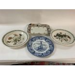 4 ceramic plates, 2x Botanical Gardens, 1 plate wi