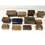 A collection of various music boxes and trinket bo