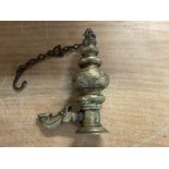 Antique oriental hanging brass oil or candle lamp