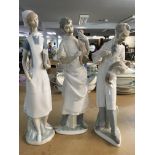 Three Lladro figures including a vet together with