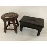 2 small 19thC oak stools .