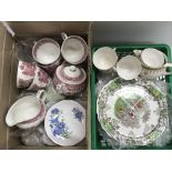 A box and a tray of various ceramics including and