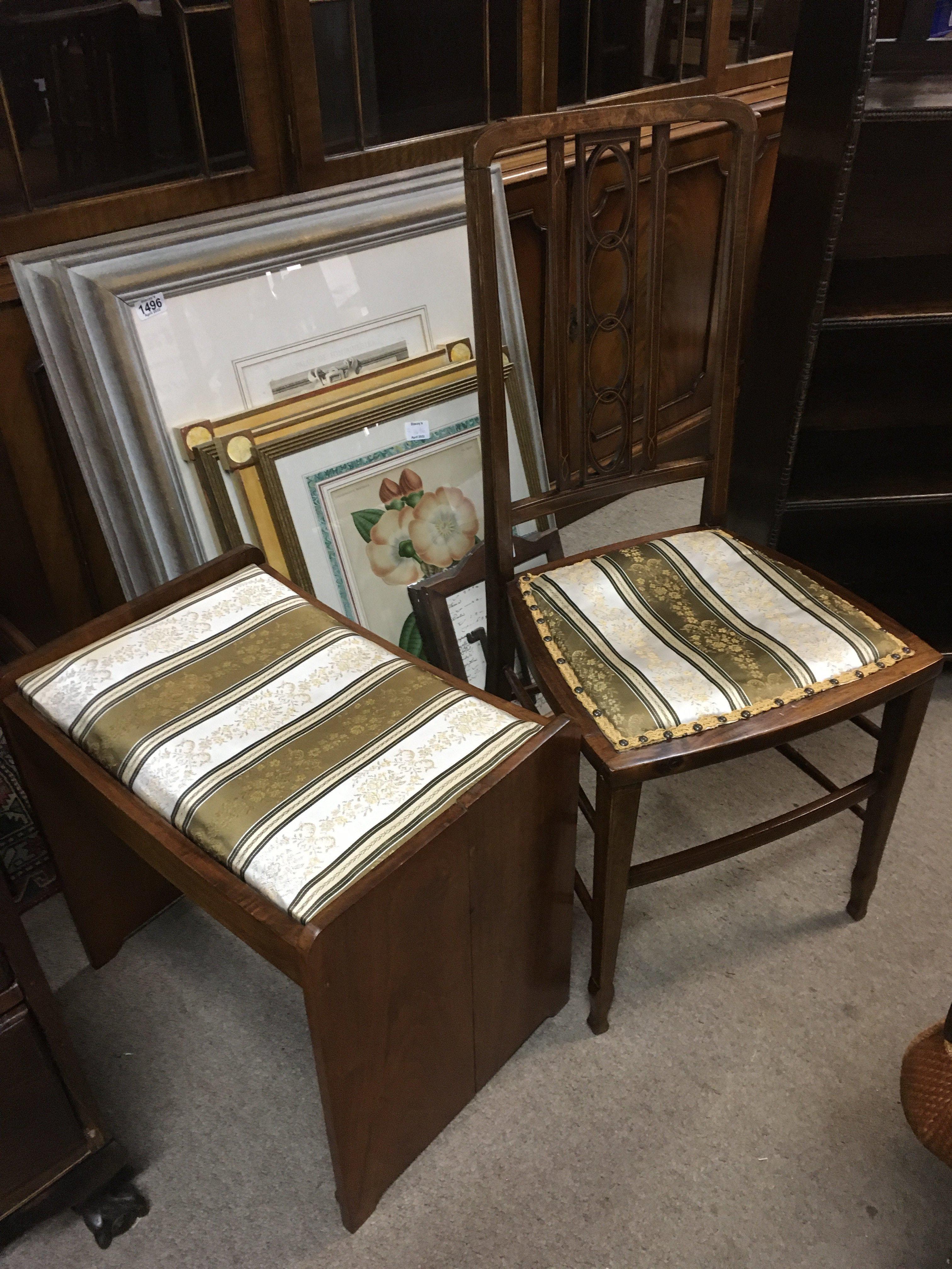 NO RESERVE - An Edwardian inlaid chair and a stool