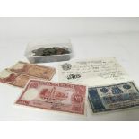 A collection of Bank notes and used circulated coi