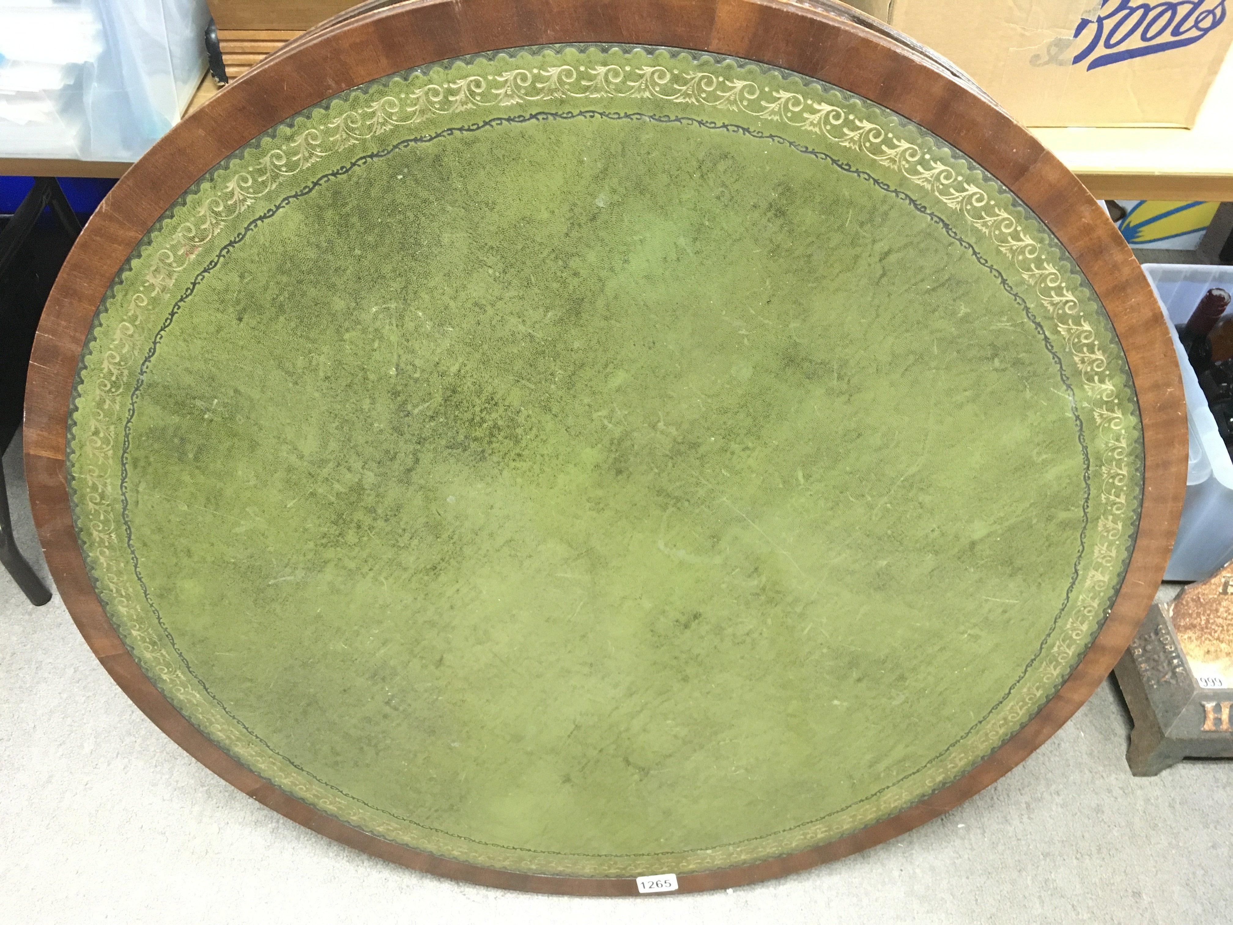 A Mahogany office drum table the circular top with