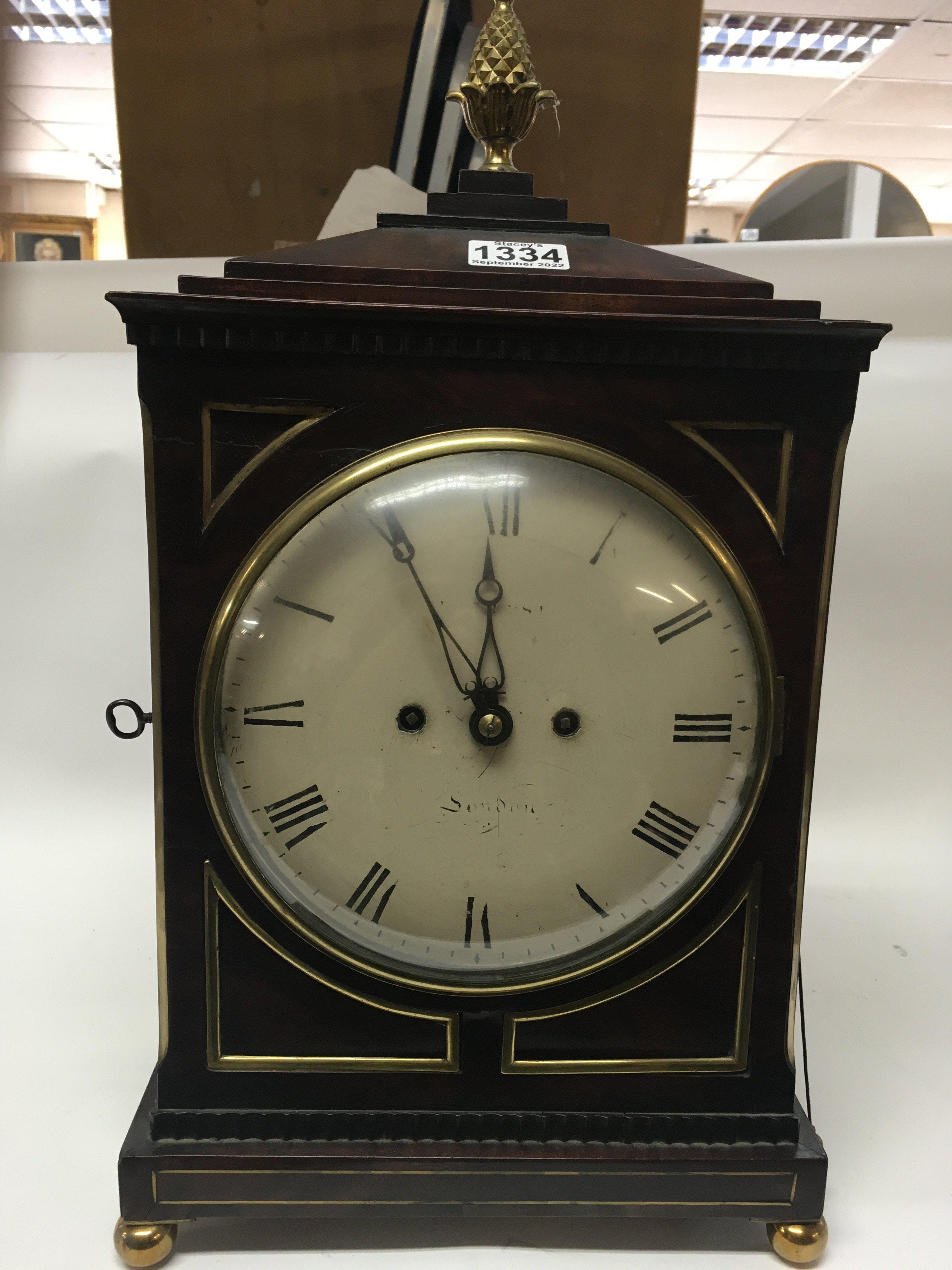 A Georgian mahogany bracket clock, circular dial w - Image 2 of 7