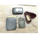 Two silver cigarette cases and other items.