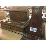 A oak cased tantalus and a oak stationary box NO R