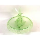 An Art Deco green glass flower bowl.