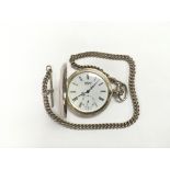 A silver cased Sewills hunter pocket watch and cha