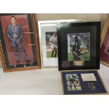 A collection of framed and signed sports personali