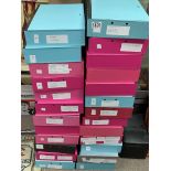 A large collection of File boxes and world stamps. (26)
