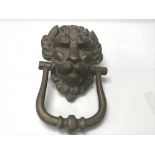 19th century heavy brass lions head door knocker