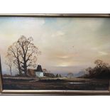 A framed oil Painting signed Peter Cosslett Depicting farm In Autumn landscape view