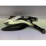 2 Gurkha Kukri knives each with horn and brass han