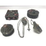 Two old pin boxes decorated with semi precious sto
