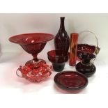 A collection of ruby and red glass items comprisin