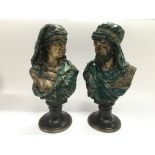 Two reproduction bronze busts of a North African g