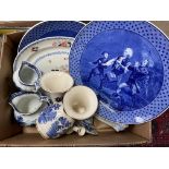 A box of mixed ceramics to include 2 large Copelan