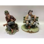 2 Capodimonte porcelain figures of merry tramps.