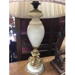 A alabaster side lamp the gilt vase with stylised